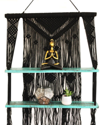 Macrame Hanging Shelves - Black/Turquoise