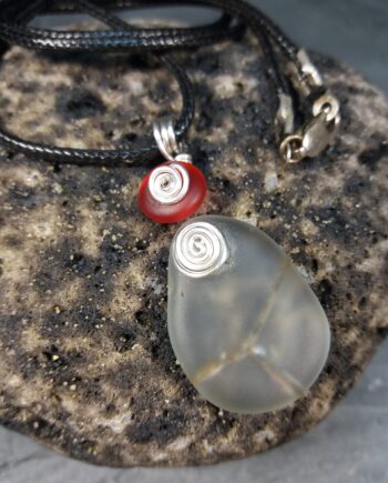 Upcycled Safety Glass Pendent with Red Glass Bead
