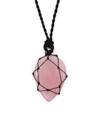 Laced Gemstone Teardrop Pendant - Rose Quartz