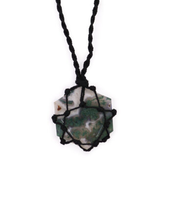 Laced Gemstone Hexagon Pendant - Moss Agate