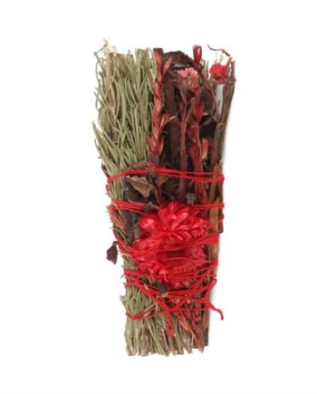 6in Ritual Wand Smudge Stick with Rosemary and Red Flowers