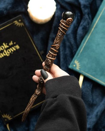 Protection Black Obsidian Crystal Wand with Pouch