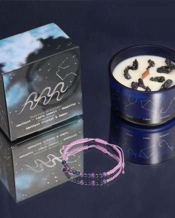 Zodiac Crystal Candle with Gemstone Bracelet - Aquarius