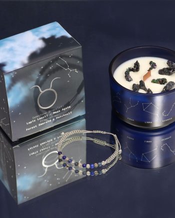 Zodiac Crystal Candle with Gemstone Bracelet - Taurus