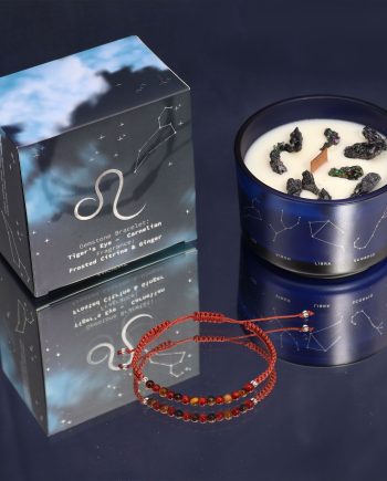 Zodiac Crystal Candle with Gemstone Bracelet - Leo