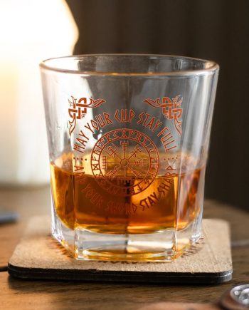 Viking Compass Lowball Drinking Glass with Coaster