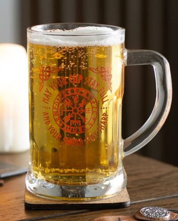 Viking Compass Glass Beer Tankard with Coaster
