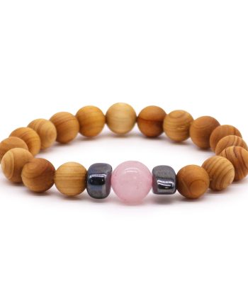 Cedarwood Heart Chakra Bangle with Rose Quartz
