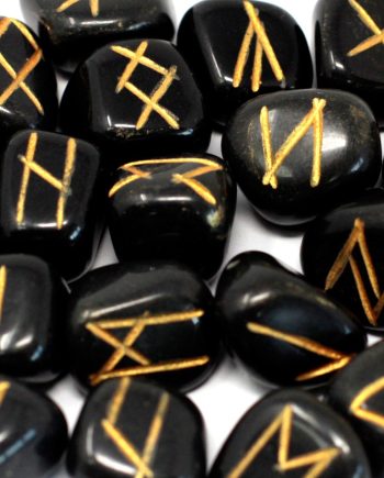 Runes Stone Set in Pouch - Black Agate
