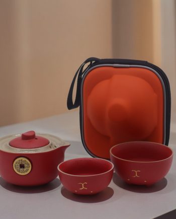 Money Cat Teapot Set - Two Cups - Travel Pack - Red