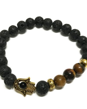 Lava Stone Bracelet - Hamsa Tiger-eye
