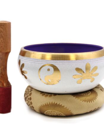 Lrg Yin & Yang Singing Bowl Set- White/Purple 14cm