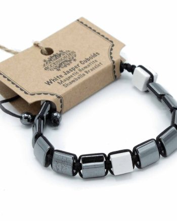 Magnetic Hematite Shamballa Bracelet -  White Jasper Cuboids