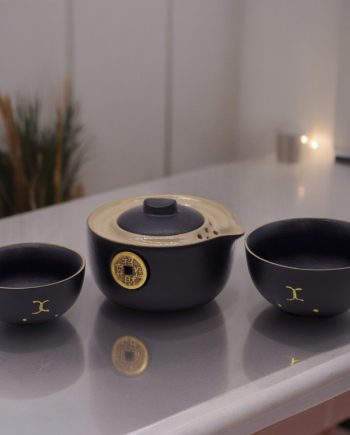 Money Cat Teapot Set - Two Cups - Travel Pack - Black