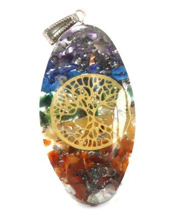 Orgonite Power Pendant - 7 Stone Chakra Oval with Tree