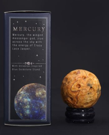 Crazy Lace Jasper Planet on a Sola Goldstone Stand (MERCURY)