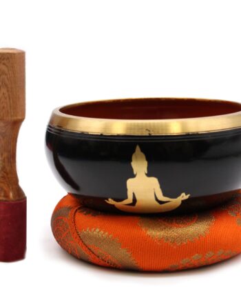 Lrg Buddha Singing Bowl Set- Black/Orange 14cm