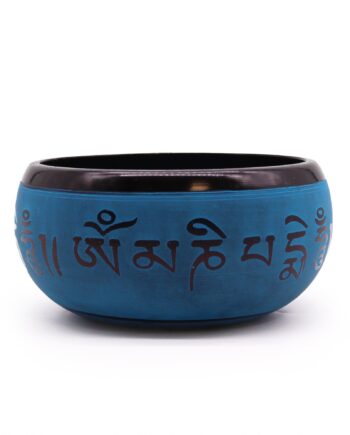 Earth Powder Singing Bowl - Blue Mantra Five Buddha - 16cm