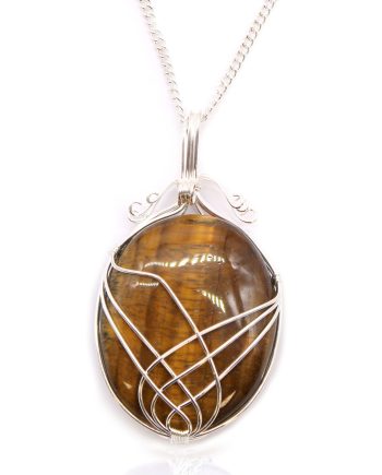 Swirl Wrapped Gemstone Necklace - Tiger Eye