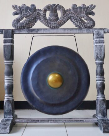 Large Gong in Brown Antique Stand - 80cm - Black