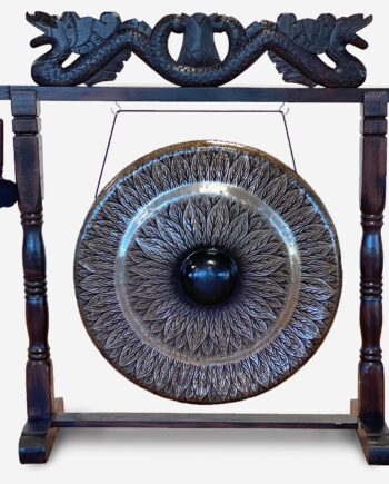 Large Gong in Brown Antique Stand - 80cm - Black - pattern