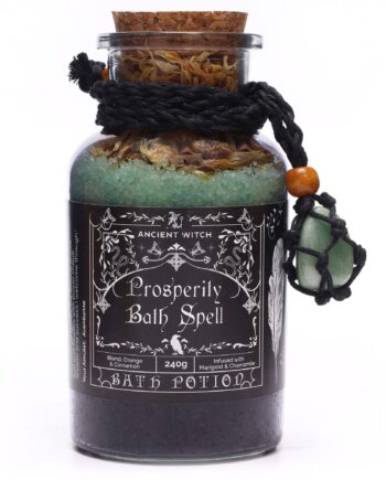 Ancient Witch Bath Spell Potion & Aventurine Crystal Amulet - Prosperity