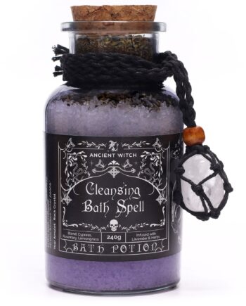 Ancient Witch Bath Spell Potion & Rock Crystal Amulet - Cleansing