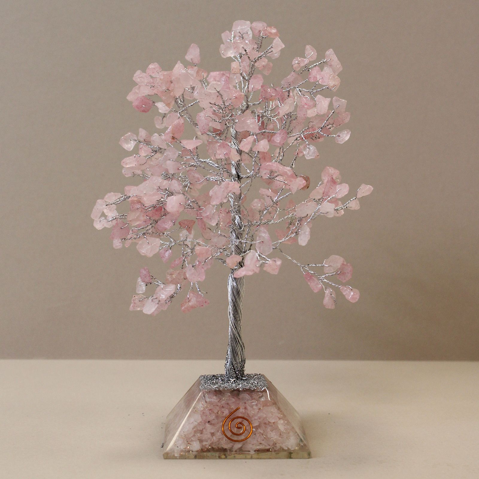 Gemstone Tree of Life with Orgonite Base - 320 Stone - Rose Quartz
